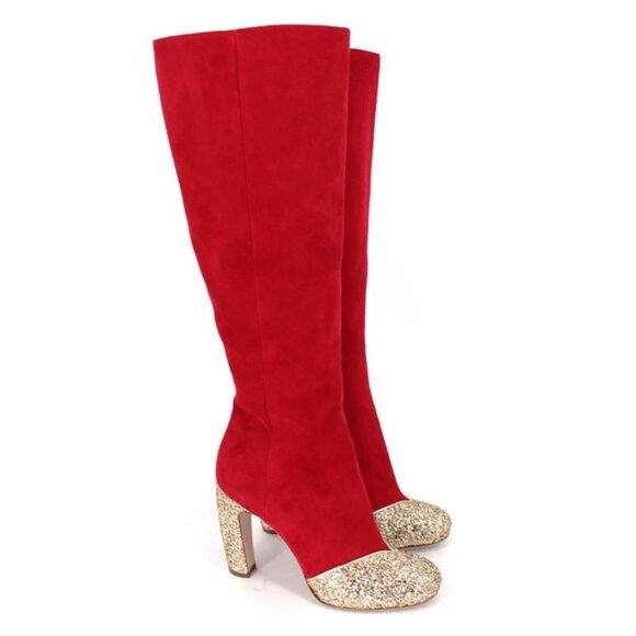 Miu Miu Suede Knee Length Glitter Boots 37.5 Pefect for Christmas Insta Photos! - Picture 1 of 8
